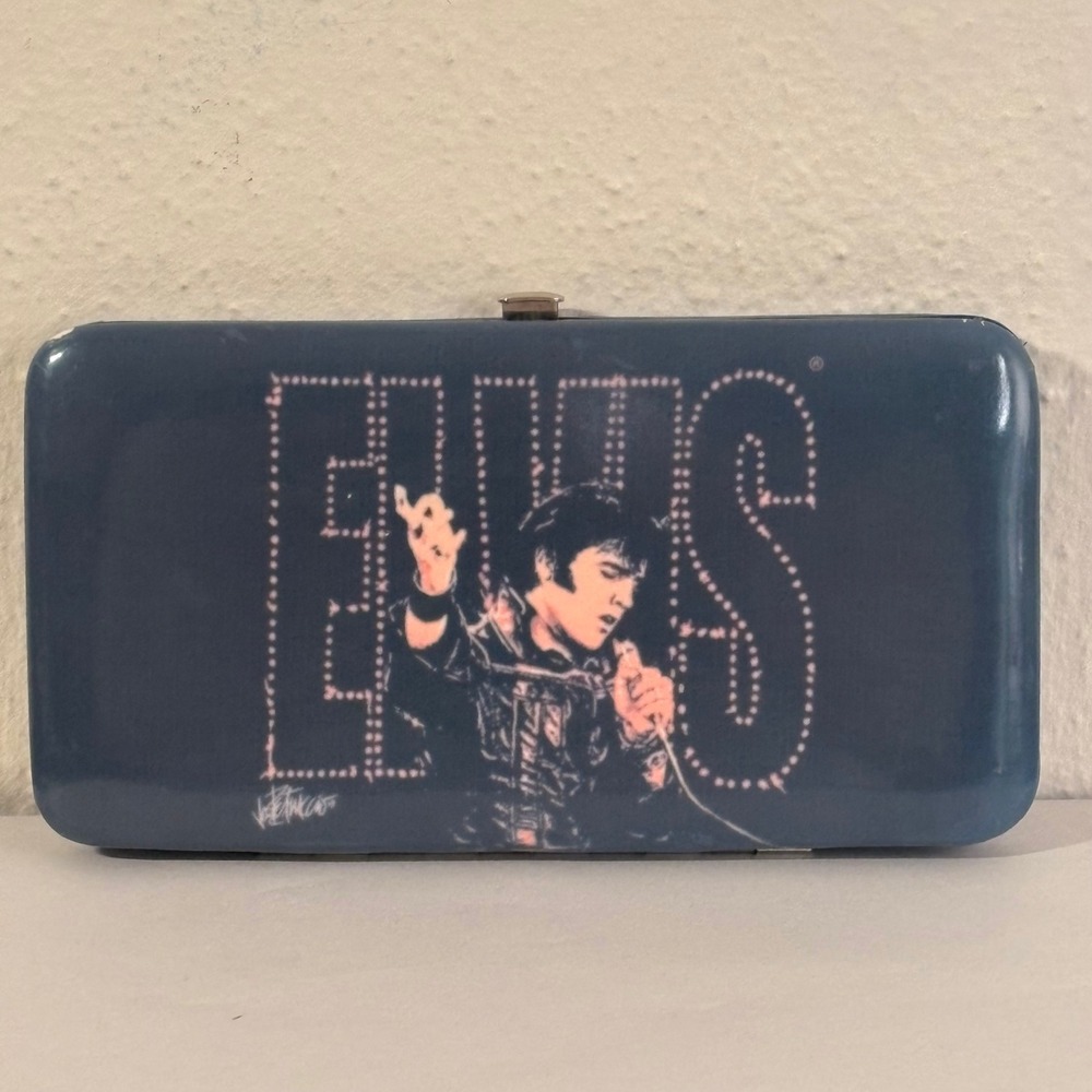 Elvis Presley Hardshell Wallet Womens OS Blue Fair Rock n Roll Glitter Clutch